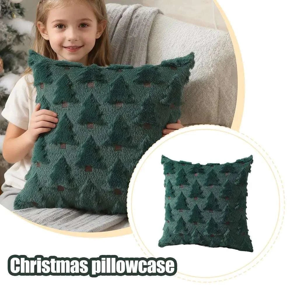 2Pcs 3D Plush Embroidery Christmas Tree Pillowcases Soft Comfortable Shape-resistant Simple Temperament Velvet Pillowcases Writings On The Wall 