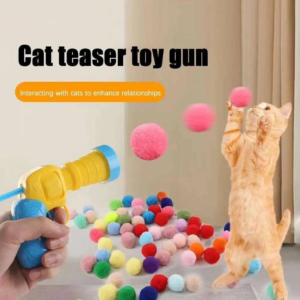 Cat Toys Interactive Launch Training Toy For Pet Kitten Creative Mini Shooting Gun Games Stretch Plush Ball Toys Pet Supplies Writings On The Wall 