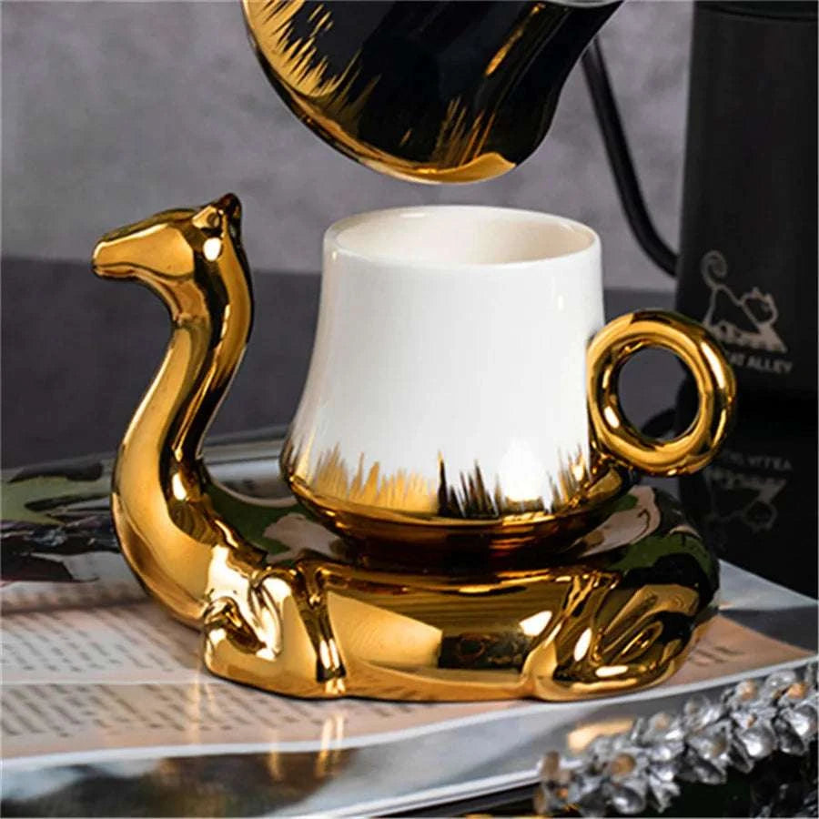 1PC Camel shaped coffee cup and plate set, ceramic small mug, 110ml/3.7oz creative cup Writings On The Wall 