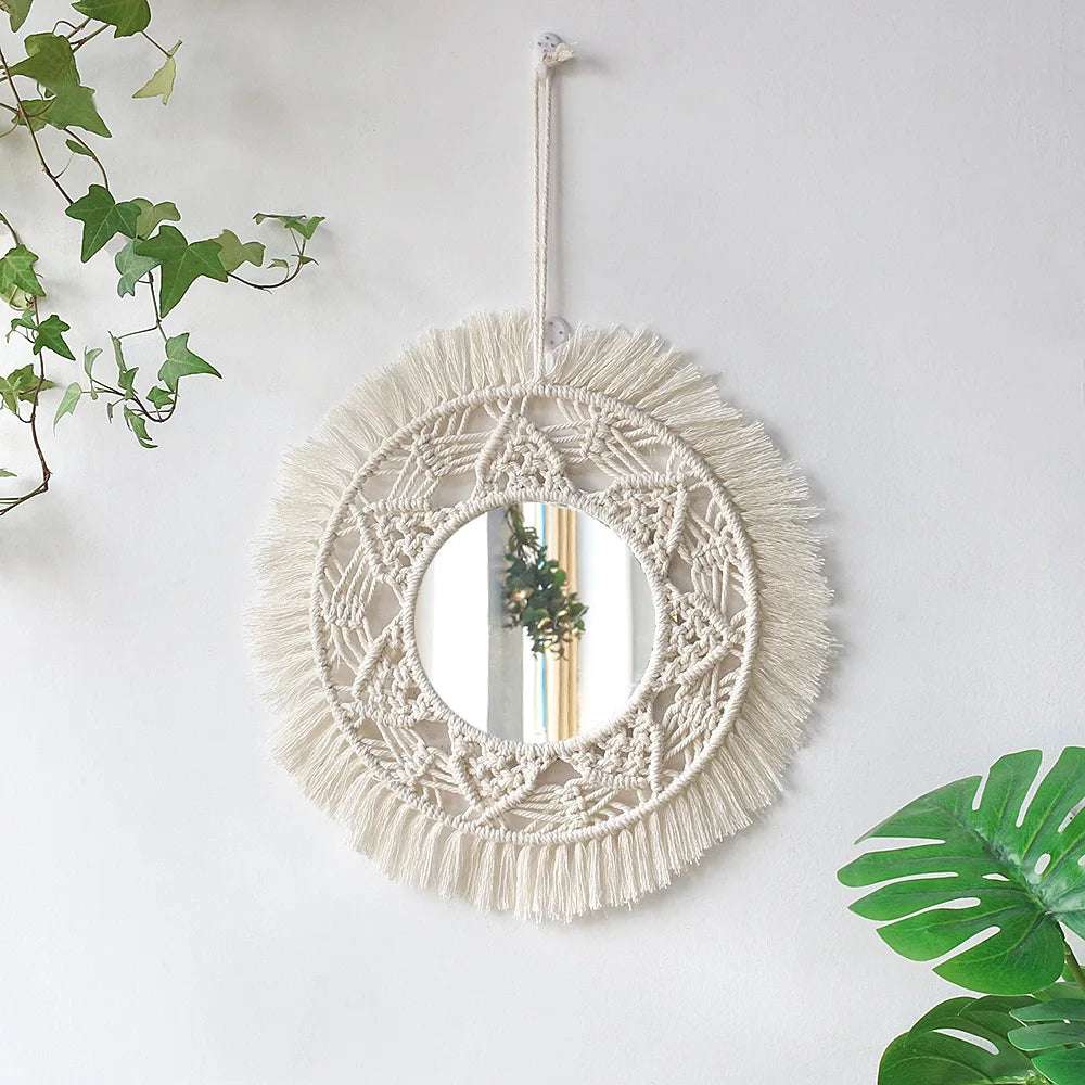 Wall Mirror Macrame Decorative Mirrors Boho Home Decor Wall Hanging Mirror for Living Room Decoration Bedroom Baby Nursery Gift Writings On The Wall 