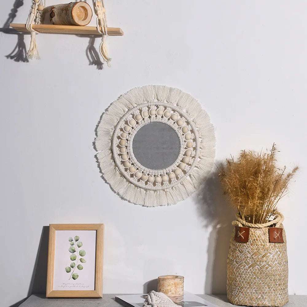 Wall Mirror Macrame Decorative Mirrors Boho Home Decor Wall Hanging Mirror for Living Room Decoration Bedroom Baby Nursery Gift Writings On The Wall 