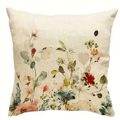 Linen Spring Floral Throw Pillow Covers Outdoor Colorful Decorative Cushion Cover Patio Couch Decor Print Pillowcase 45*45cm Writings On The Wall 