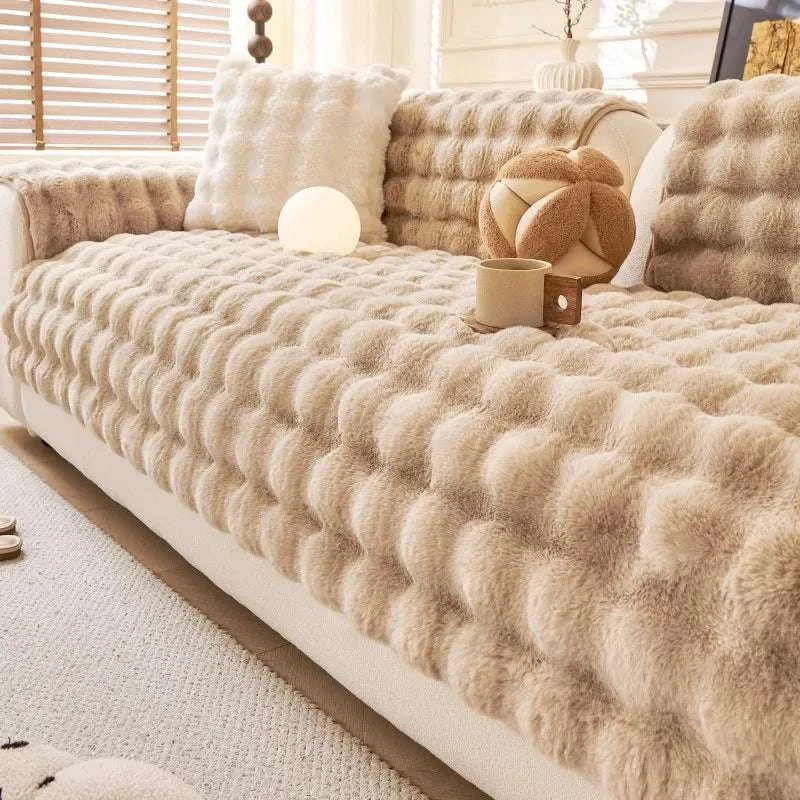 Thicken Imitation Rabbit Fur Plush Sofa Slipcover Non-slip Soft Sofa Towel Couch Cushion For Living Room Modern Home Decor Writings On The Wall 