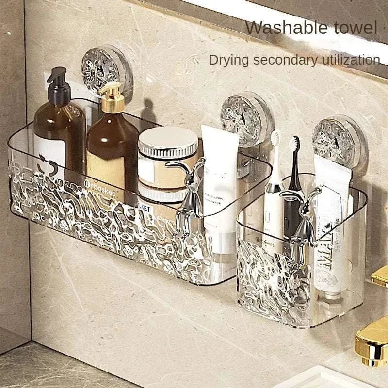 Shower Suction Cup Shelf Basket Light Glacier Pattern One Second Installation bathroom Organizer Storage Rotating to Suck Remove Writings On The Wall 