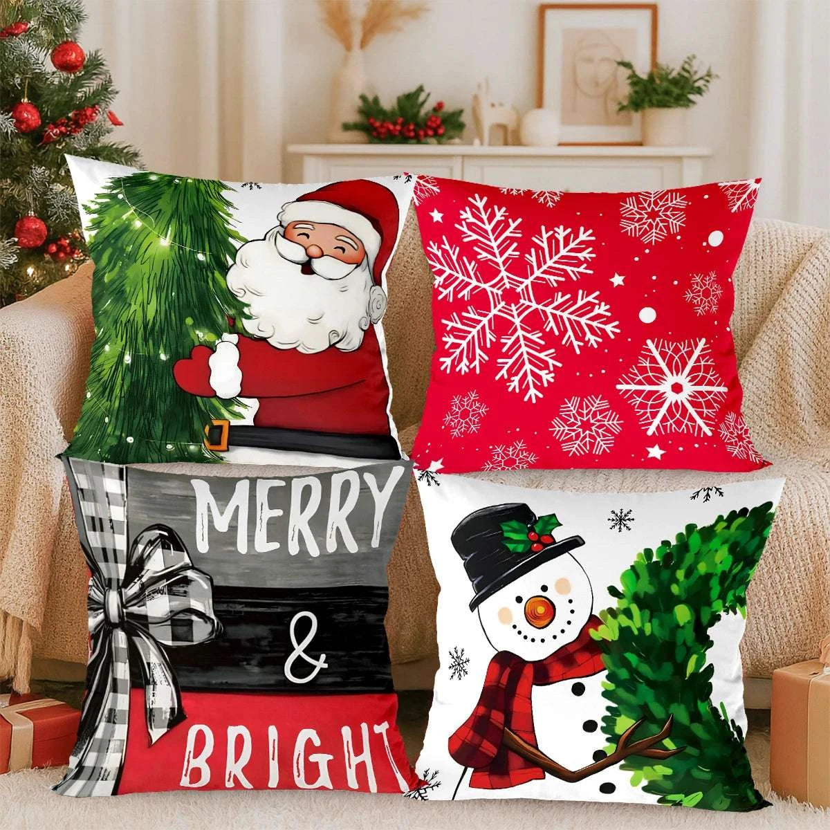 4pcs Merry Christmas Cushion Cover Home Decorations 2025 Christmas Ornament Pillow Case Xmas Navidad Gifts New Year Gifts 2026 Writings On The Wall 