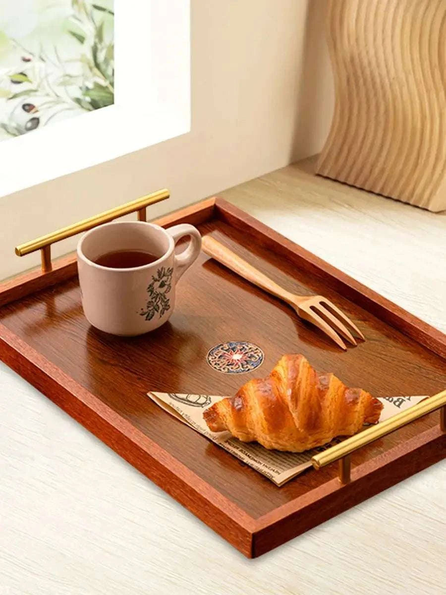 Wooden Serving Tray Set of 3 with Metal Handles - Multi-functional Breakfast, Party & Storage Platters (Brown) Writings On The Wall 