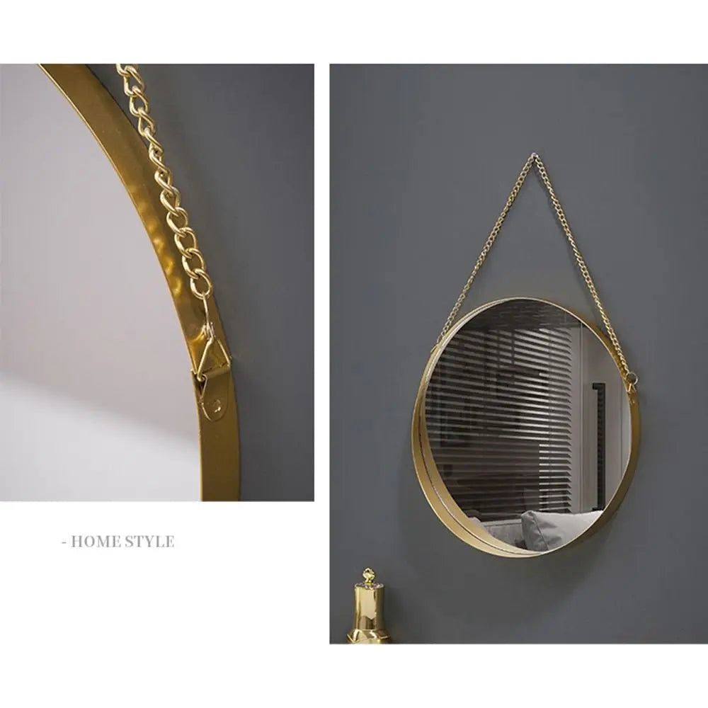 Wrought Iron Nordic Decorative Mirror Round/Hexagonal/Rectangle Metal Chain Creative Makeup Mirror Stable Single-sided