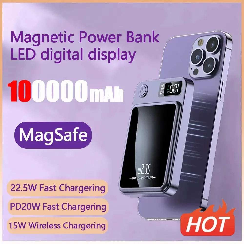 100000mAH Power Bank Magnetic Wireless 22.5W Ultra Capacity Super Fast Charging Magnetic Power Bank For Iphone15 Samsung Xiaomi Writings On The Wall 