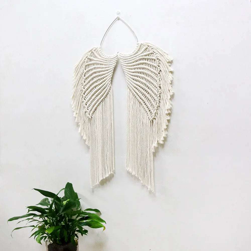 Macrame Wing Tapestry Boho Style Hand-woven Wall Hanging Ornaments with Tassels Symmetrical Background Wall Decoration Writings On The Wall 
