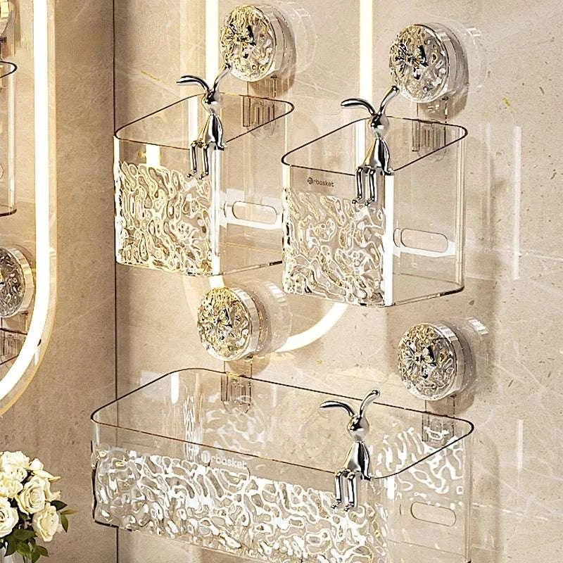 Shower Suction Cup Shelf Basket Light Glacier Pattern One Second Installation bathroom Organizer Storage Rotating to Suck Remove Writings On The Wall 