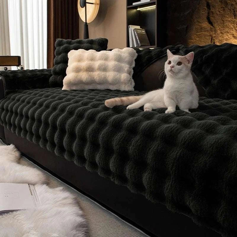 Thicken Imitation Rabbit Fur Plush Sofa Slipcover Non-slip Soft Sofa Towel Couch Cushion For Living Room Modern Home Decor Writings On The Wall 