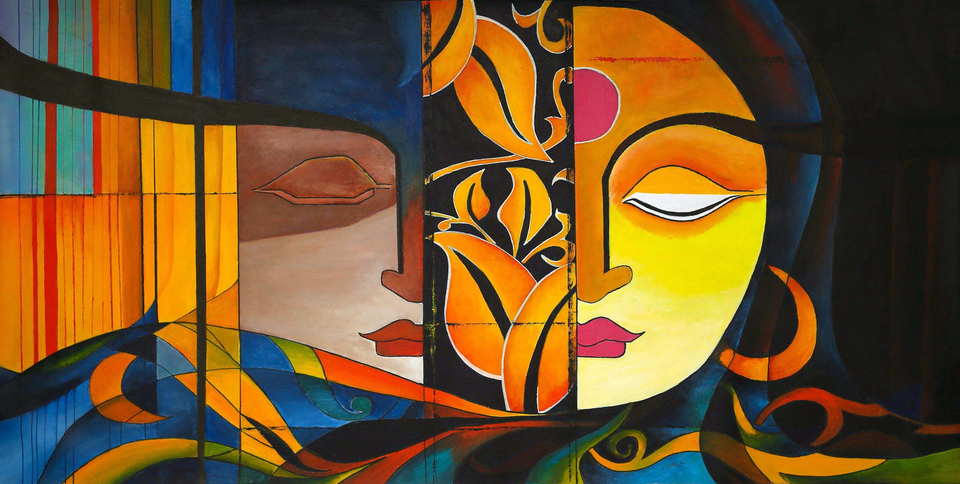 Shiva & Parvati Abstract Oil Painting Writings On The Wall Oil Painting