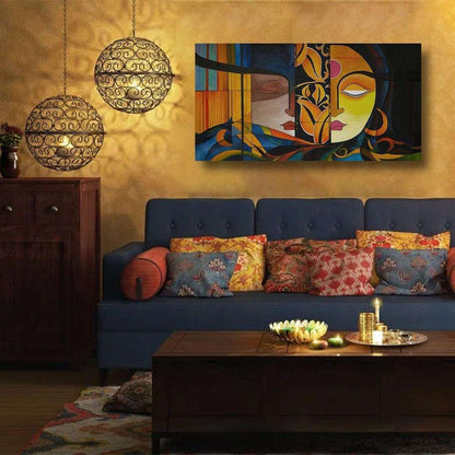 Shiva & Parvati Abstract Oil Painting Writings On The Wall Oil Painting