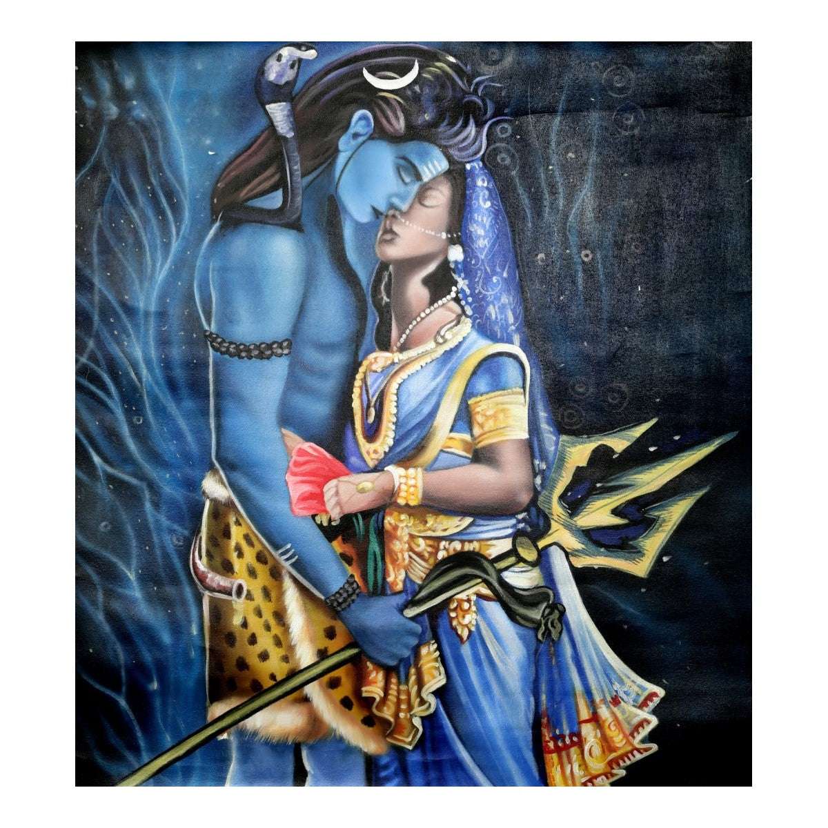 Shiva & Parvati Handmade Acrylic Painting Writings On The Wall Oil Painting