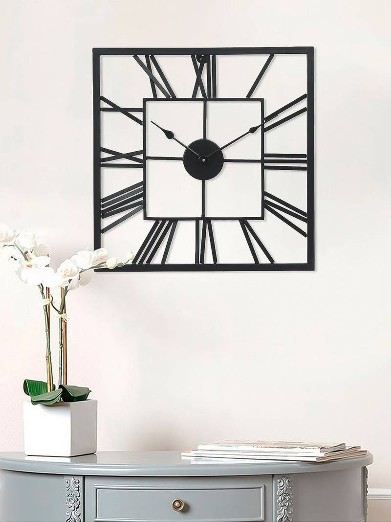 Square Roman Numbers Designer Wall Clock Writings On The Wall Metal Wall Clock