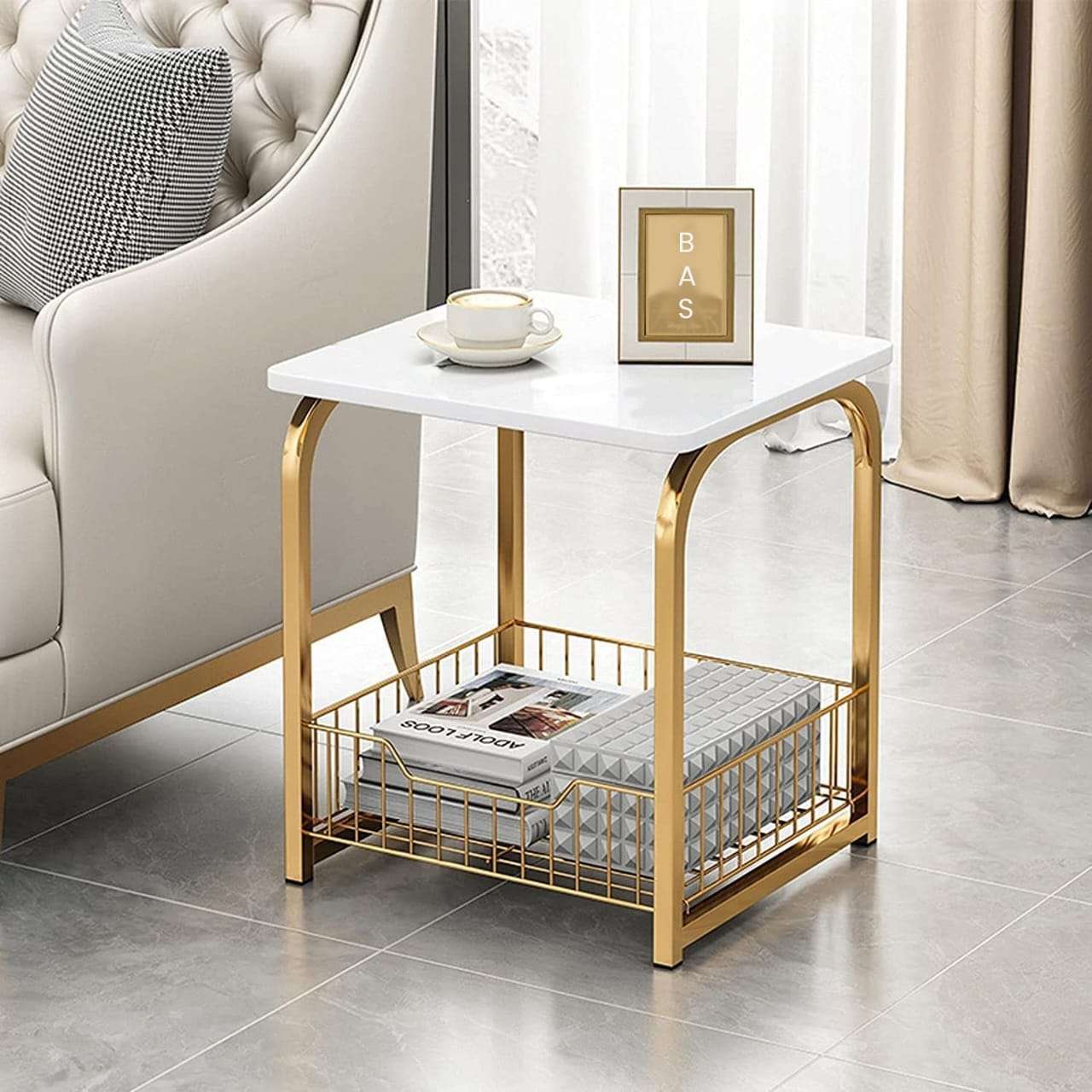 Square Side Basket Table with Marble Top Writings On The Wall bestseller