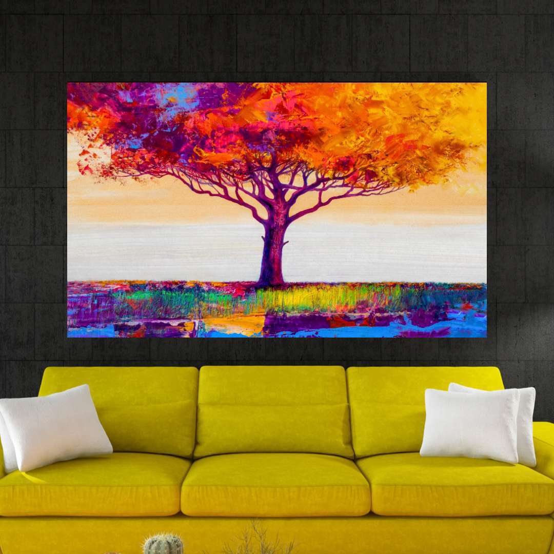 The Sunset Tree Painting Writings On The Wall Canvas Print