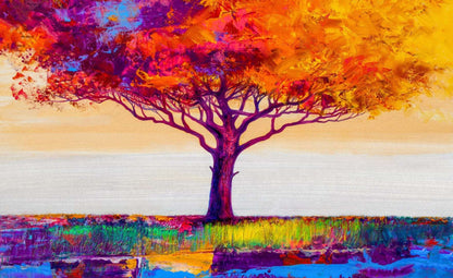 The Sunset Tree Painting Writings On The Wall Canvas Print