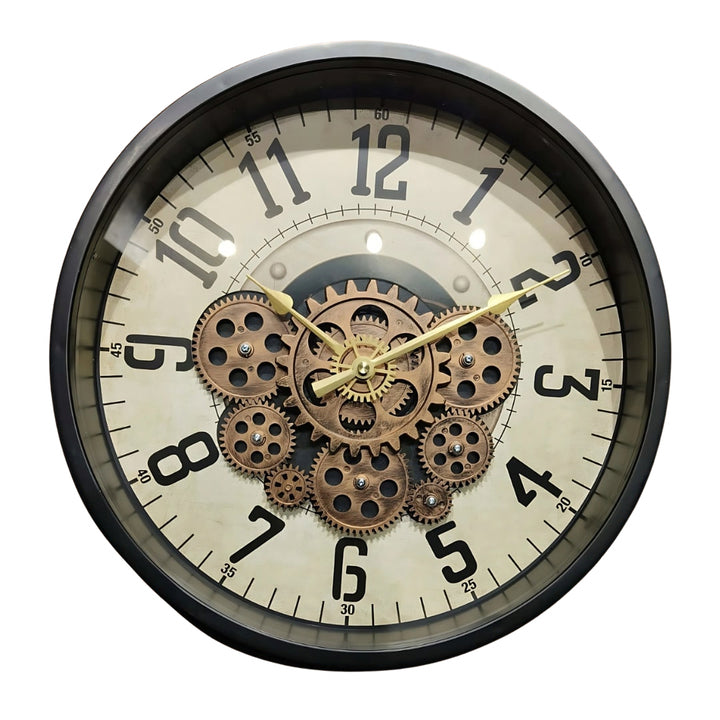 Black & Bronze Industrial Moving Gears Wall Clock