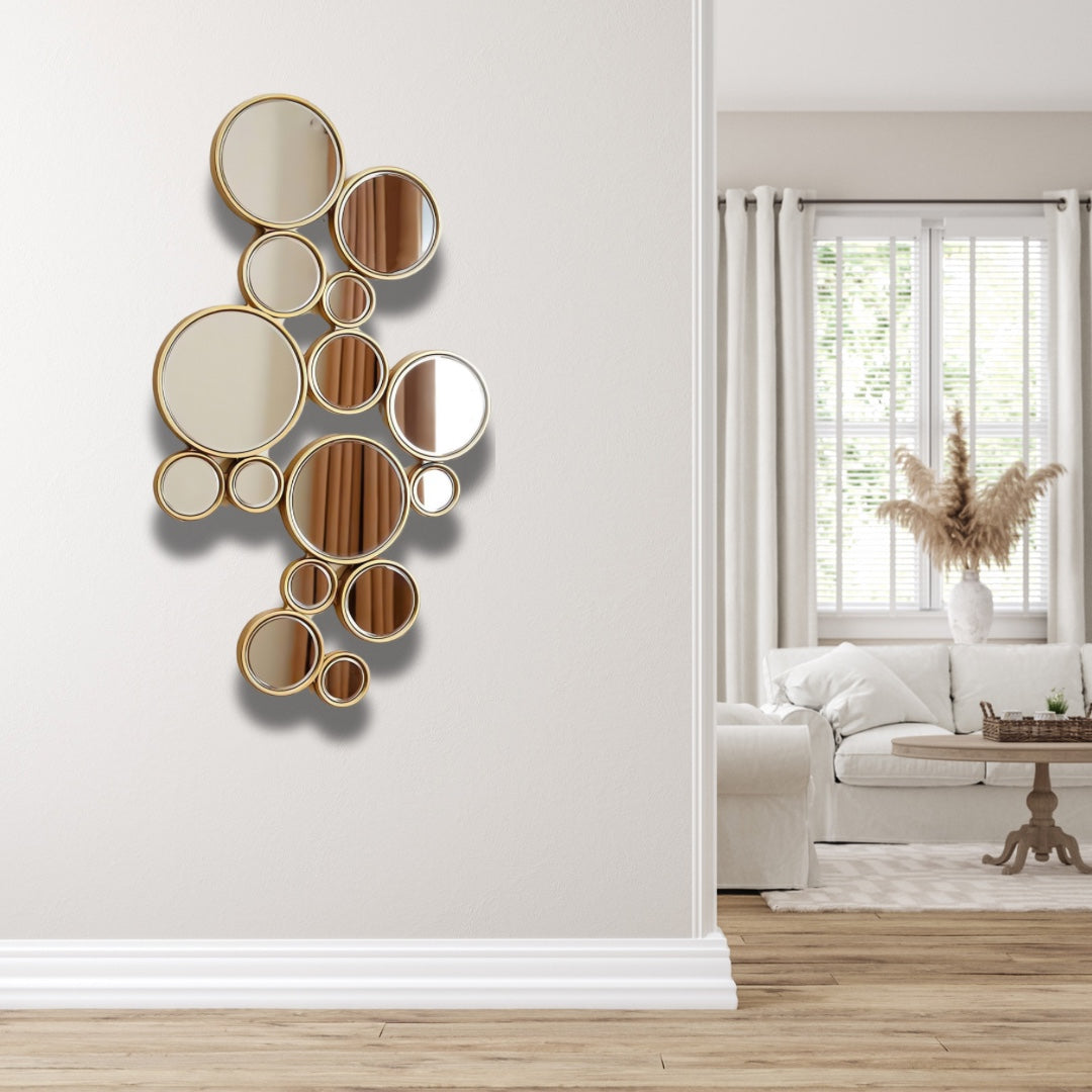 Golden Round Cluster Wall Mirror