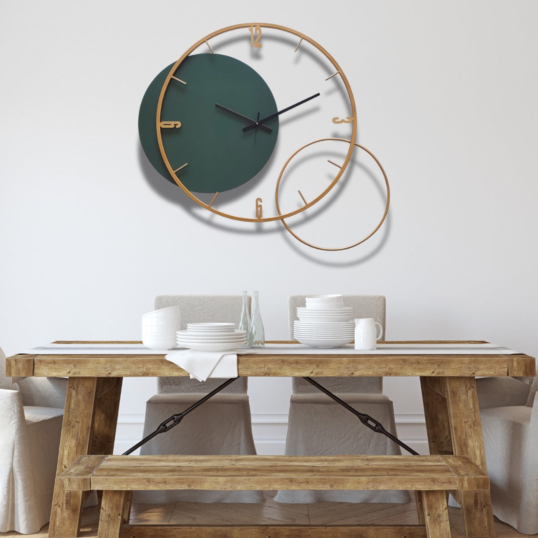 Minimal Green and Gold Wall Clock