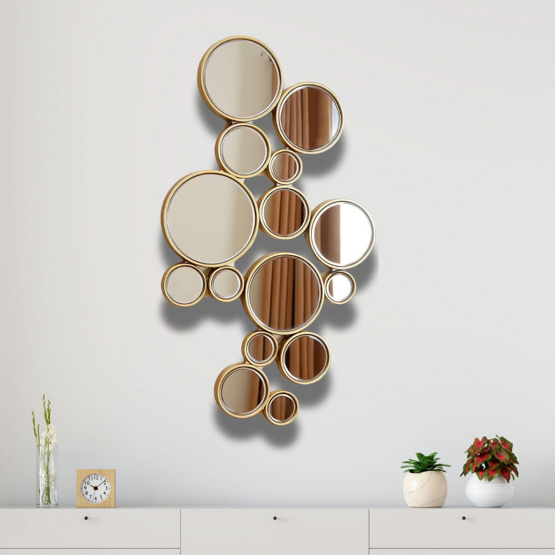 Golden Round Cluster Wall Mirror