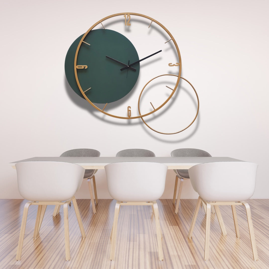 Minimal Green and Gold Wall Clock