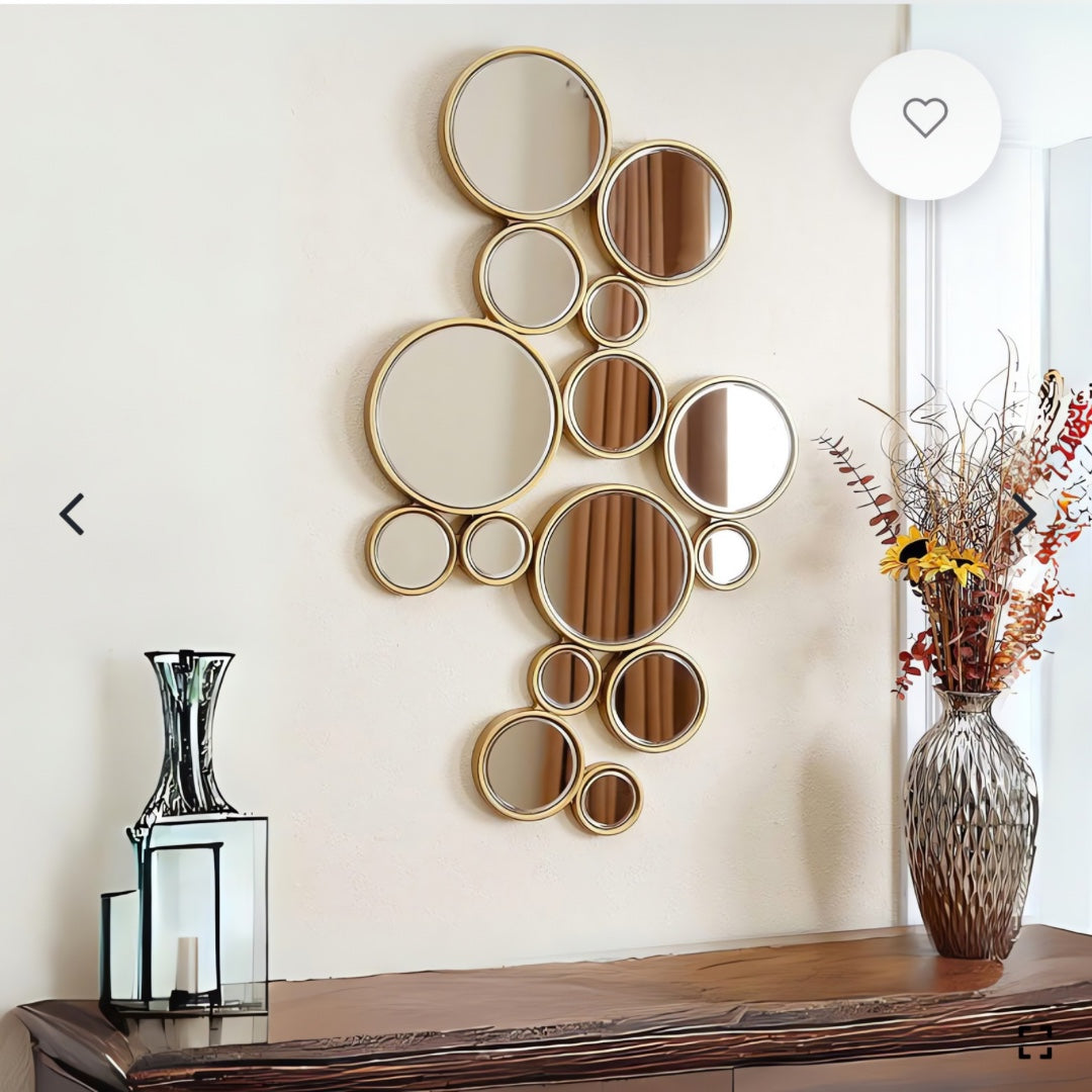 Golden Round Cluster Wall Mirror