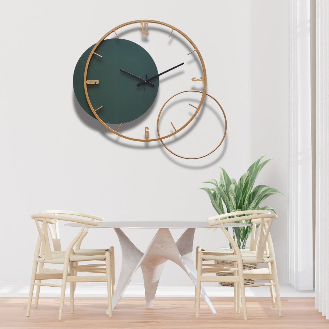 Minimal Green and Gold Wall Clock