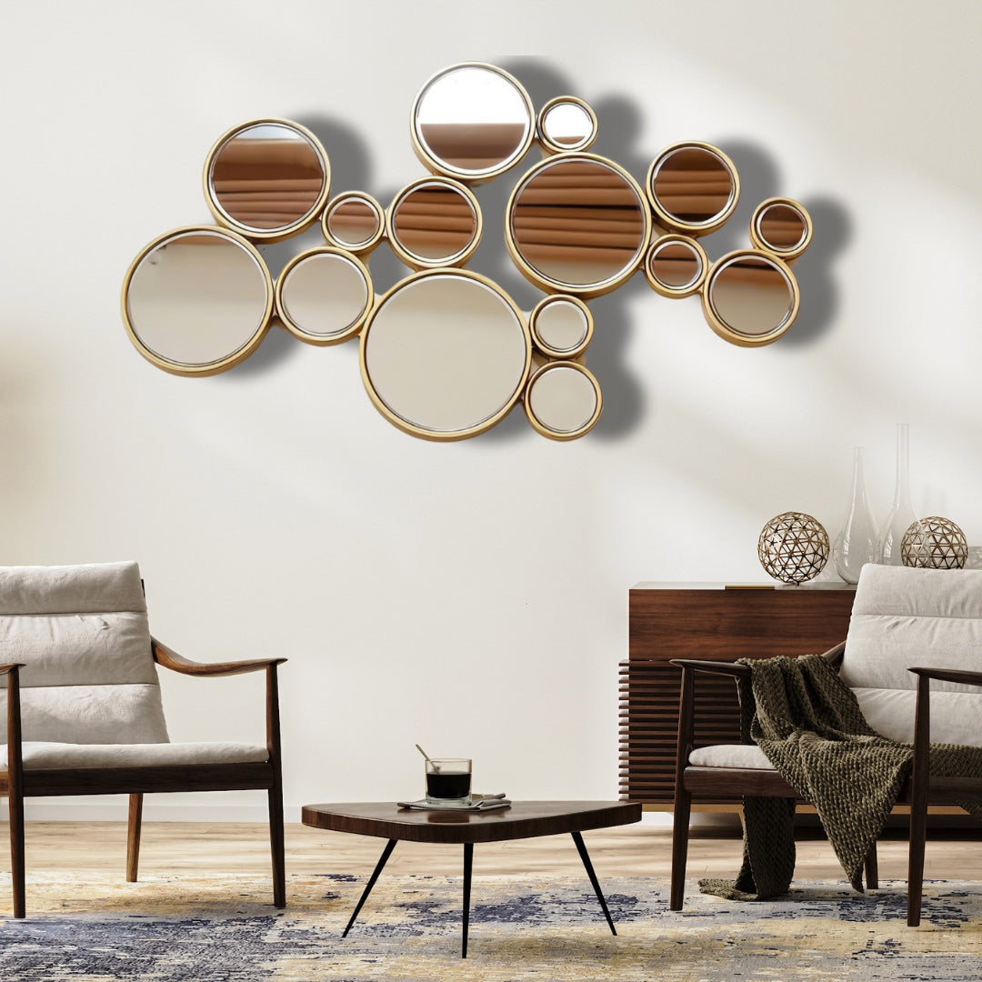 Golden Round Cluster Wall Mirror