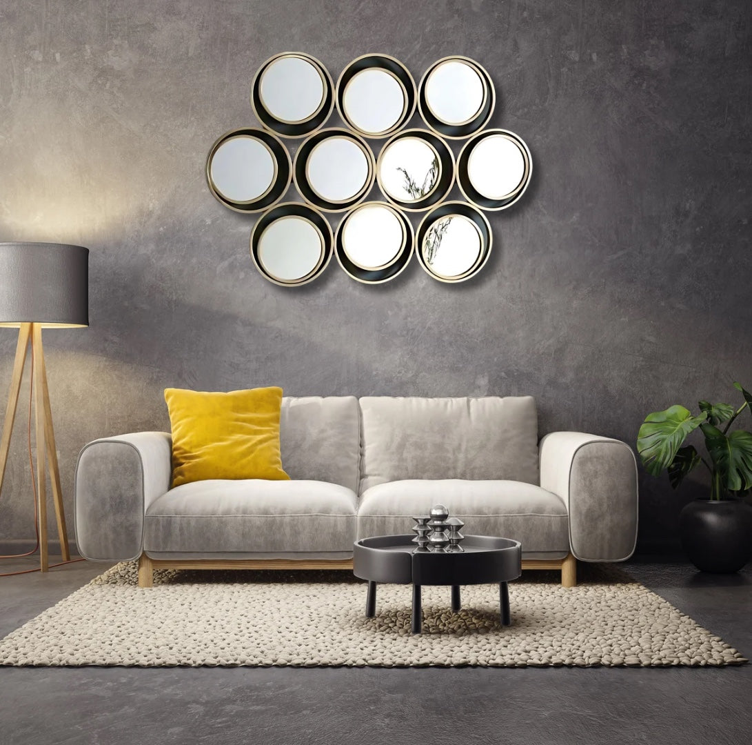 Golden Multi-Ring Wall Mirror