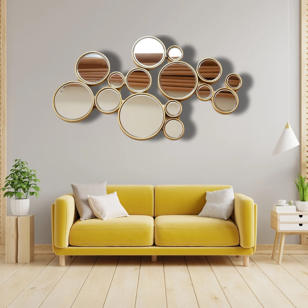 Golden Round Cluster Wall Mirror