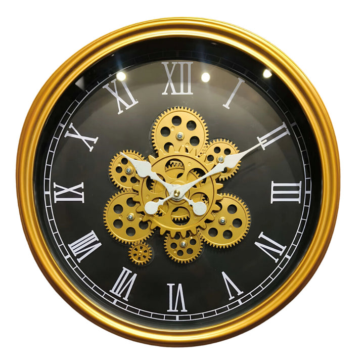 Gold & Black Moving Gears Wall Clock