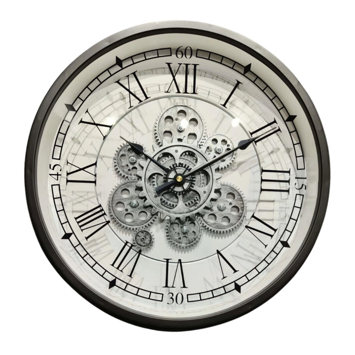 Black & White Moving Gears Wall Clock