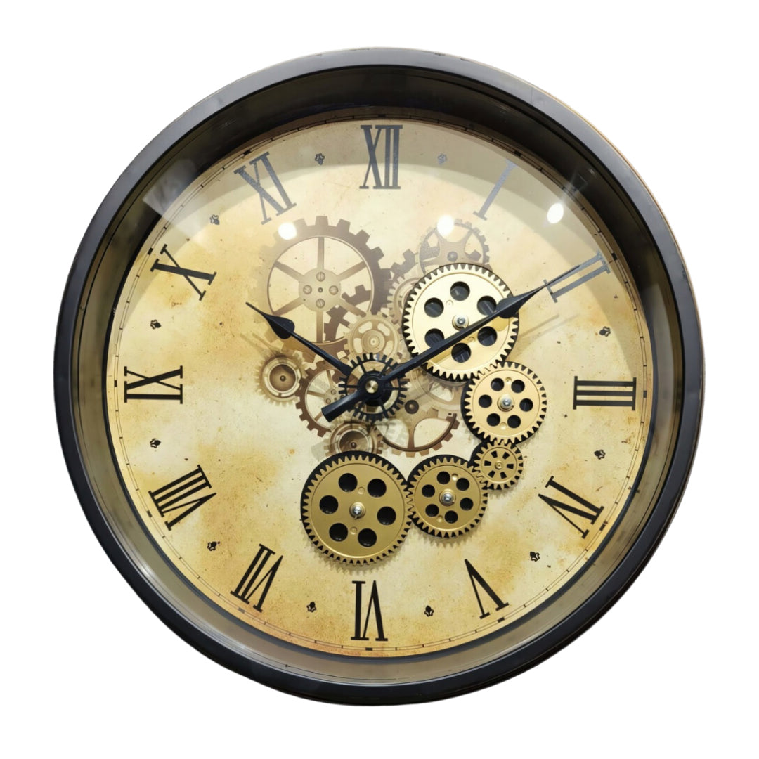 Black & Gold Antique Moving Gears Wall Clock