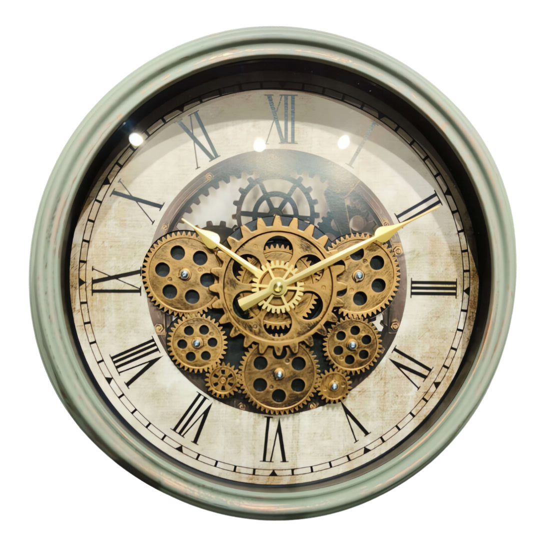 Green & Gold Moving Gears Wall Clock