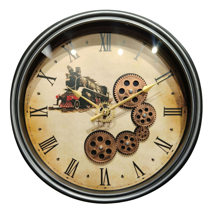 Black & Bronze Retro Moving Gears Wall Clock