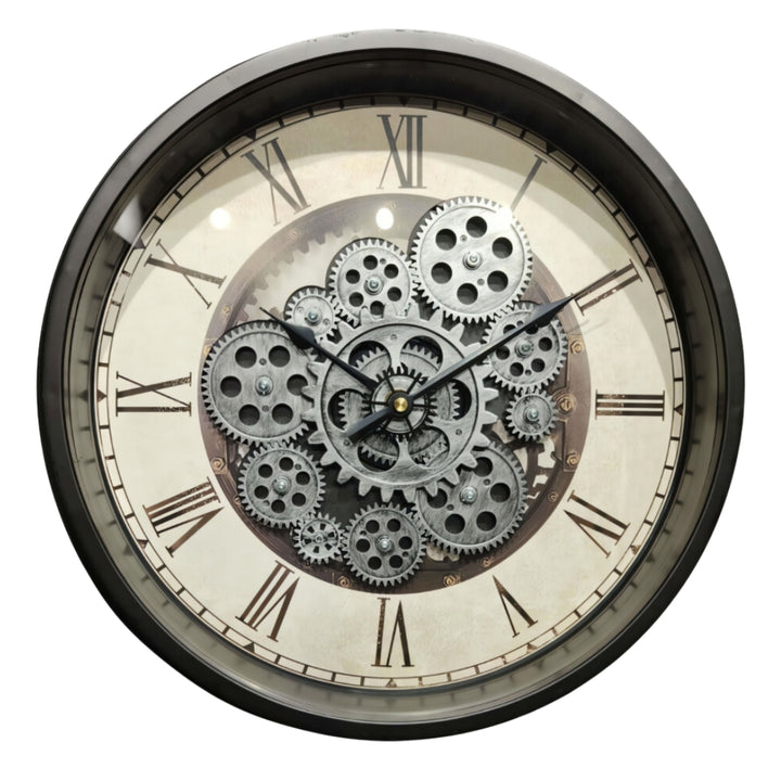 Black Industrial Moving Gears Wall Clock