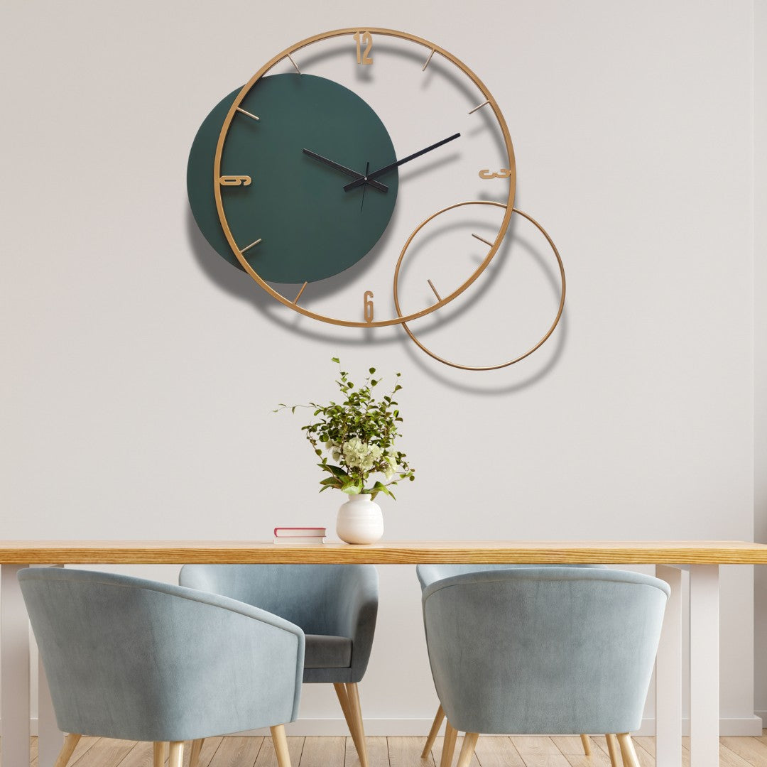 Minimal Green and Gold Wall Clock