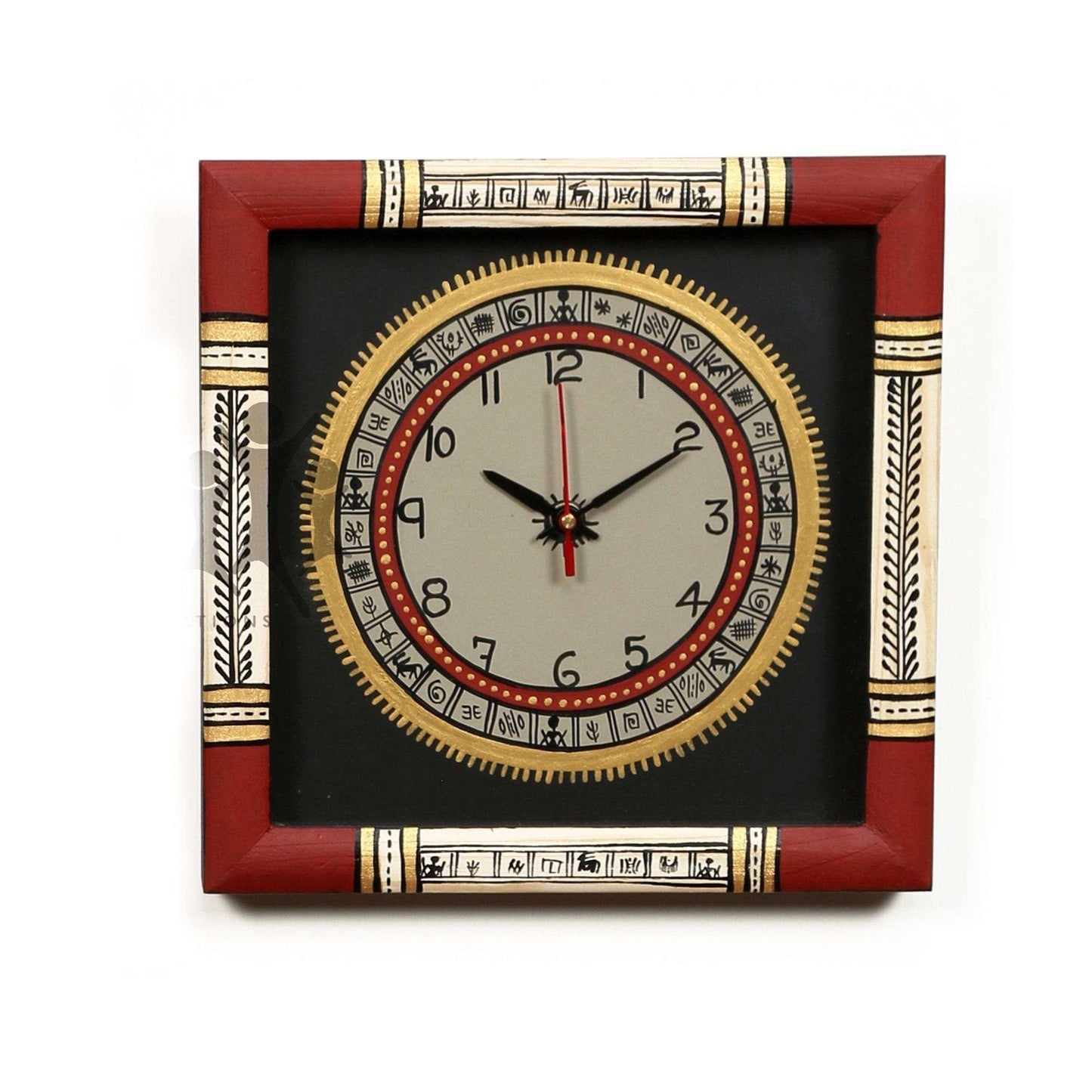 Wall Clock with Warli Work with Glass Frame Writings On The Wall clock