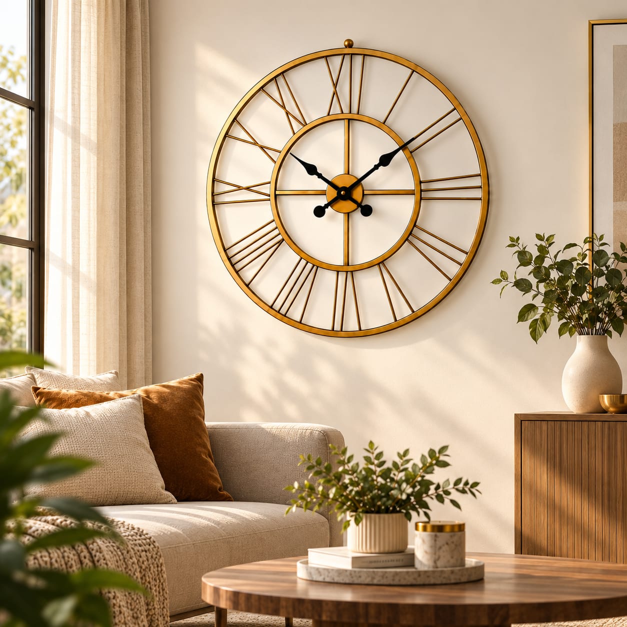 Gold Roman Numeral Metal Wall Clock