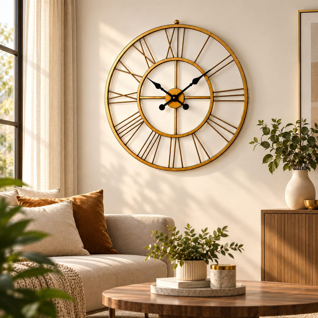 Gold Roman Numeral Metal Wall Clock