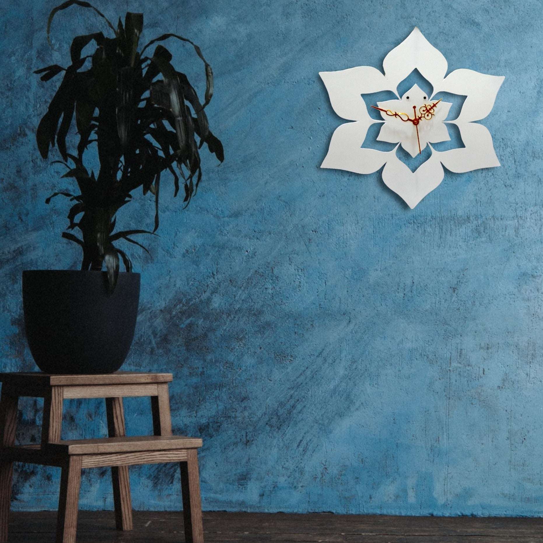 White Flower Designer Wall Clock Writings On The Wall Metal Wall Clock