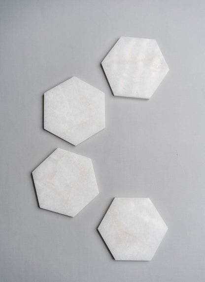 White Quartz Hexagon Coasters - Set of 4 Writings On The Wall Coasters