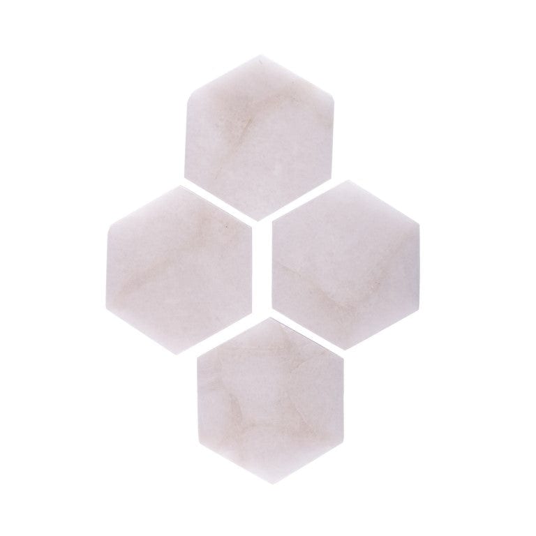 White Quartz Hexagon Coasters - Set of 4 Writings On The Wall Coasters