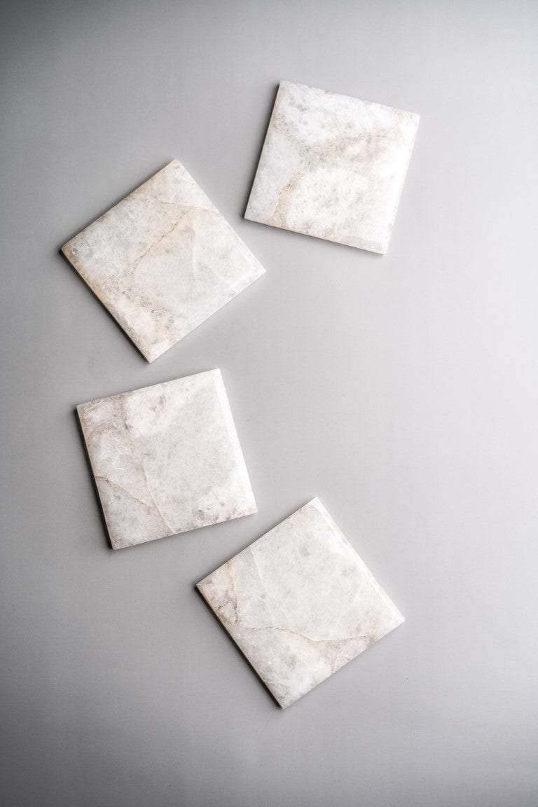 White Quartz Square Coasters - Set of 4 Writings On The Wall Coasters