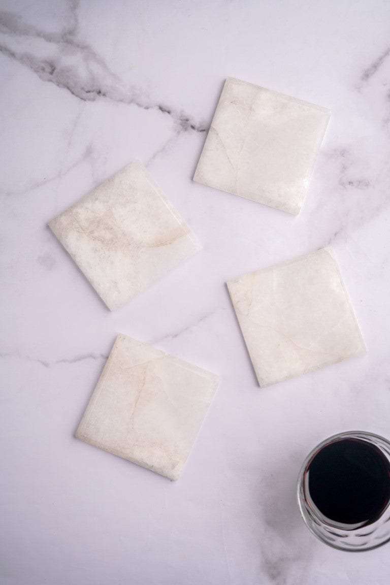 White Quartz Square Coasters - Set of 4 Writings On The Wall Coasters