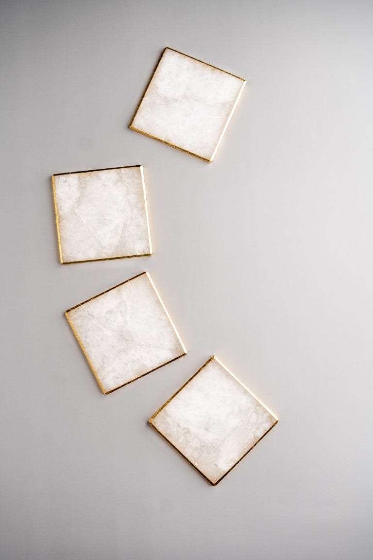 White Quartz Square Coasters With Golden Leafing - Set of 4 Writings On The Wall Coasters