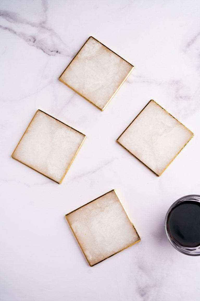 White Quartz Square Coasters With Golden Leafing - Set of 4 Writings On The Wall Coasters