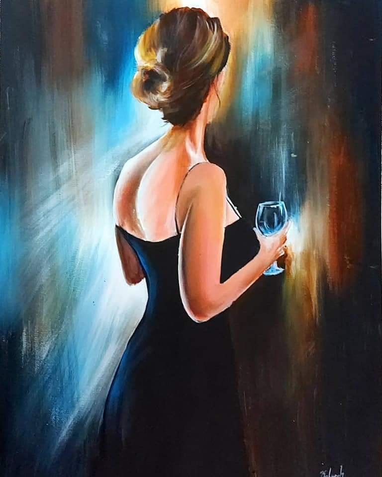 Woman in Black Oil Painting Writings On The Wall Oil Painting